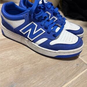 New Balance 480 White and Royal Blue Low-Top Sneakers